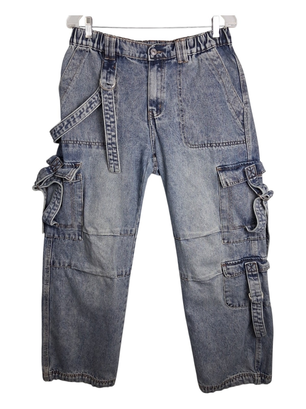 J For Justify Cargo Jeans Womens Sz 11 Blue Denim Baggy Wide Leg Distressed 90s